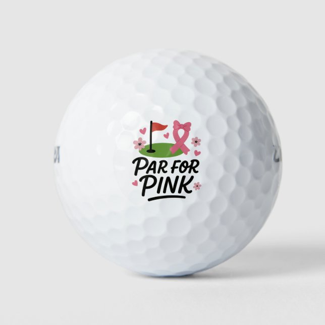 Brustkrebs-Bewusstsein mit rosa Band Herz Golfball (Vorderseite)
