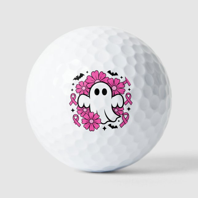 Brustkrebs-Bewusstsein mit rosa Blume Golfball (Vorderseite)