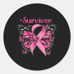 Brustkrebs Bewusstsein Pink Butterfells Survivor Runder Aufkleber