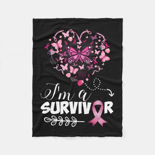 Brustkrebs Bewusstsein Pink Butterfly Herz Ich bin Fleecedecke (Vorderseite)