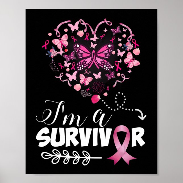 Brustkrebs Bewusstsein Pink Butterfly Herz Ich bin Poster (Vorne)