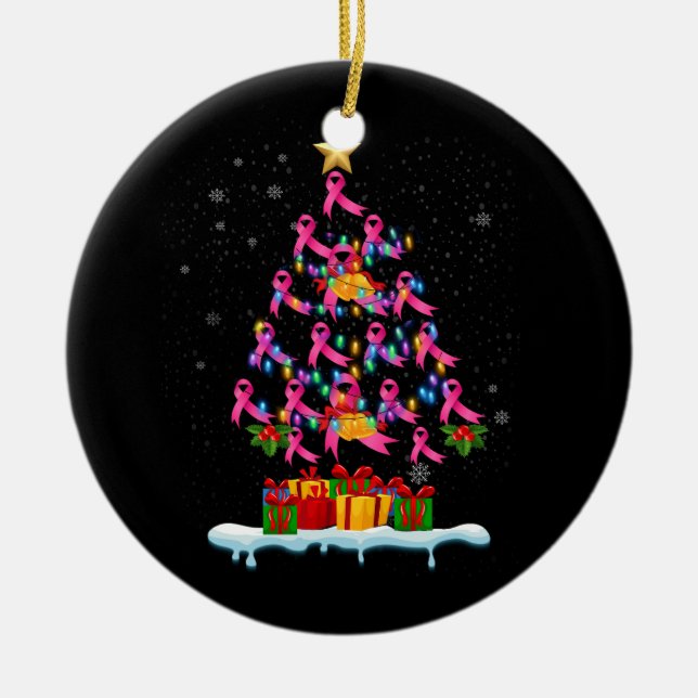 Brustkrebs-Bewusstsein Pink Familie Matching Chris Keramik Ornament (Vorne)