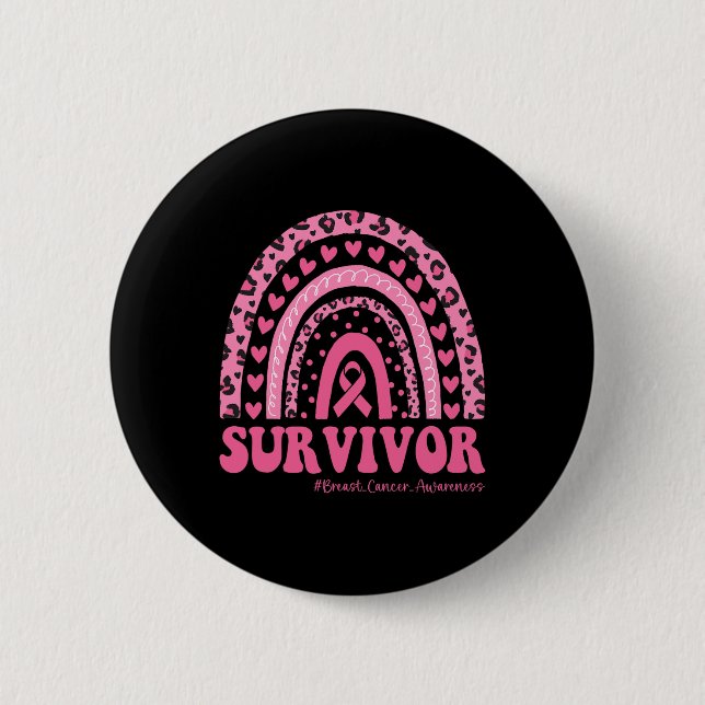 Brustkrebs Bewusstsein Pink Rainbow Brustkrebs Button (Vorderseite)