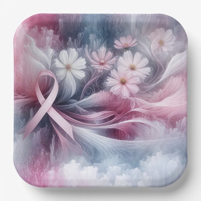 Brustkrebs-Bewusstsein Pink Ribbon Abstrakt Pappteller (Vorderseite)