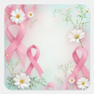 Brustkrebs-Bewusstsein Pink Ribbons and Daisis Quadratischer Aufkleber