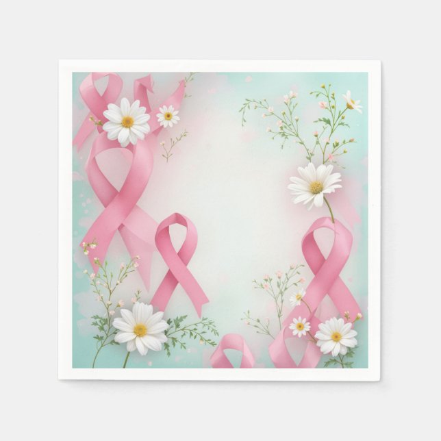 Brustkrebs-Bewusstsein Pink Ribbons and Daisis Serviette (Vorderseite)