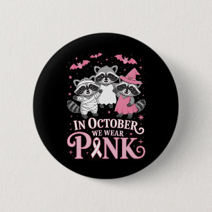 Brustkrebs-Bewusstsein Raccoon Halloween Pink Bre Button
