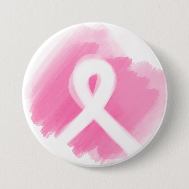 Brustkrebs-Bewusstsein Ribbon Wasserfarbe Button (Vorderseite)