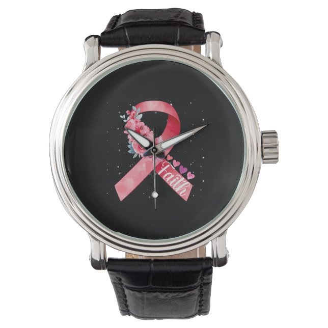Brustkrebs-Bewusstsein Rosa Band Armbanduhr (Vorderseite)