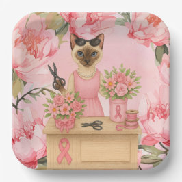 Brustkrebs-Bewusstsein Rosa Band Blumenthema Pappteller