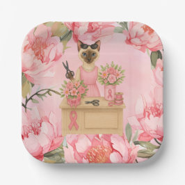 Brustkrebs-Bewusstsein Rosa Band Blumenthema Pappteller