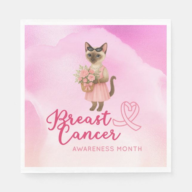 Brustkrebs-Bewusstsein Rosa Band Blumenthema Serviette (Vorderseite)
