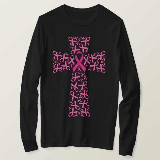Brustkrebs-Bewusstsein rosa Band-Kreuz  T-Shirt (Design vorne)