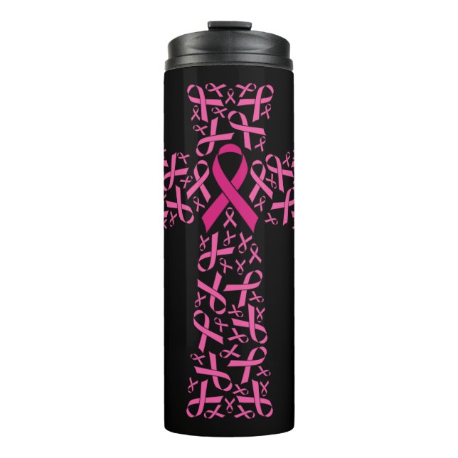 Brustkrebs-Bewusstsein rosa Band-Kreuz  Thermosbecher (Vorderseite)