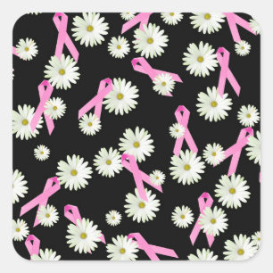 Brustkrebs-Bewusstsein rosa Band und daisy Quadratischer Aufkleber