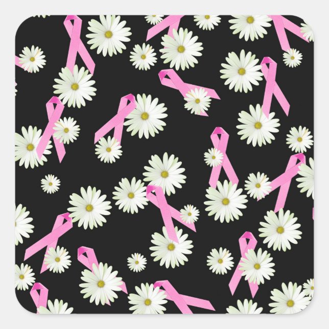 Brustkrebs-Bewusstsein rosa Band und daisy Quadratischer Aufkleber (Vorderseite)