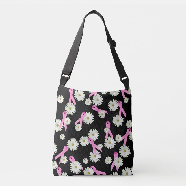 Brustkrebs-Bewusstsein rosa Band und daisy Tragetaschen Mit Langen Trägern (Vorderseite)