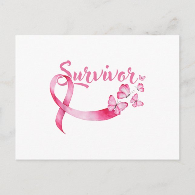Brustkrebs-Bewusstsein rosa Butterfliegen Ankündigungspostkarte (Vorderseite)