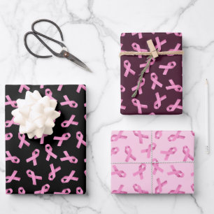 Brustkrebs-Bewusstsein rosa Flachbandmuster Geschenkpapier Set