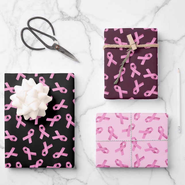 Brustkrebs-Bewusstsein rosa Flachbandmuster Geschenkpapier Set (Vorderseite)