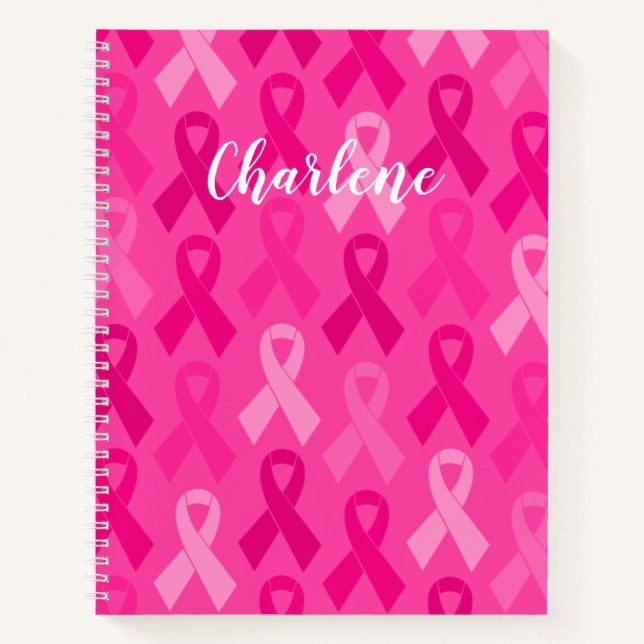 Brustkrebs-Bewusstsein rosa Flachbandmuster Notizbuch (Vorderseite)