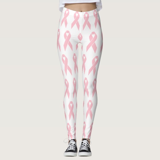 Brustkrebs-Bewusstsein rosa Flachbandmuster Weiß Leggings (Vorderseite)