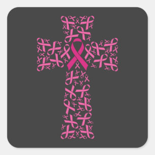 Brustkrebs-Bewusstsein rosa Kreuz  Quadratischer Aufkleber