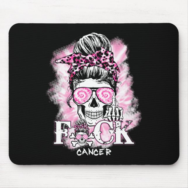 Brustkrebs-Bewusstsein Schädel F Krebs rosa Rib Mousepad (Vorne)