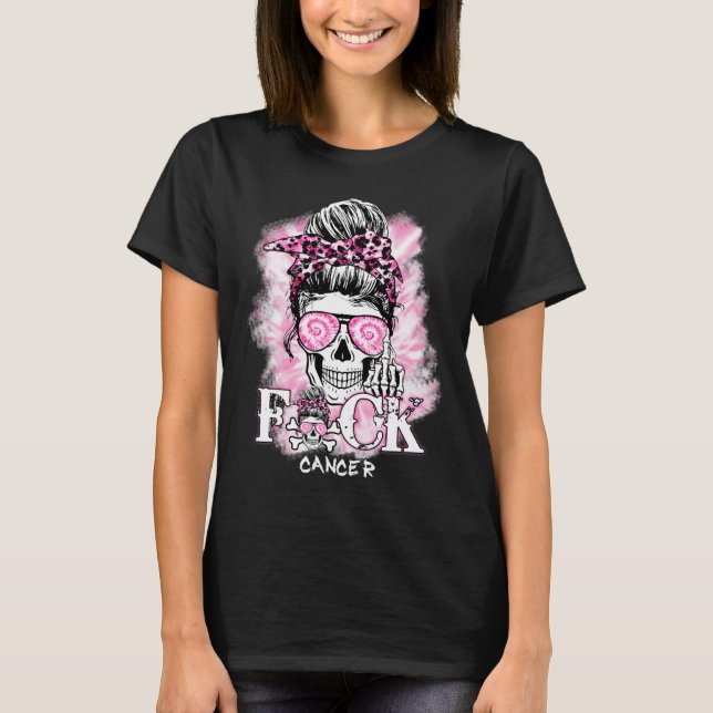 Brustkrebs-Bewusstsein Schädel F Krebs rosa Rib T-Shirt (Vorderseite)