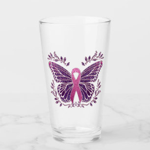 Brustkrebs-Bewusstsein Schmetterling Blumengrenze Glas