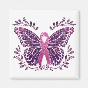 Brustkrebs-Bewusstsein Schmetterling Blumengrenze Magnet