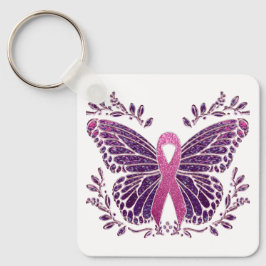 Brustkrebs-Bewusstsein Schmetterling Blumengrenze Schlüsselanhänger