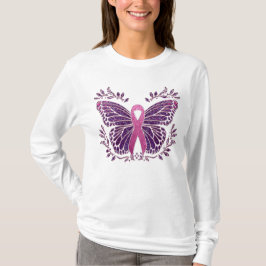 Brustkrebs-Bewusstsein Schmetterling Blumengrenze T-Shirt
