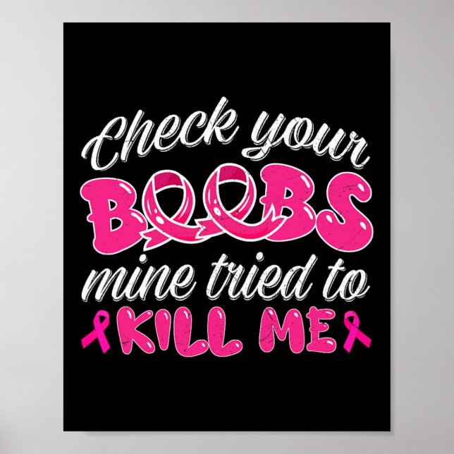 Brustkrebs Bewusstsein Shirt Karo Ihre Brust Su Poster (Vorne)