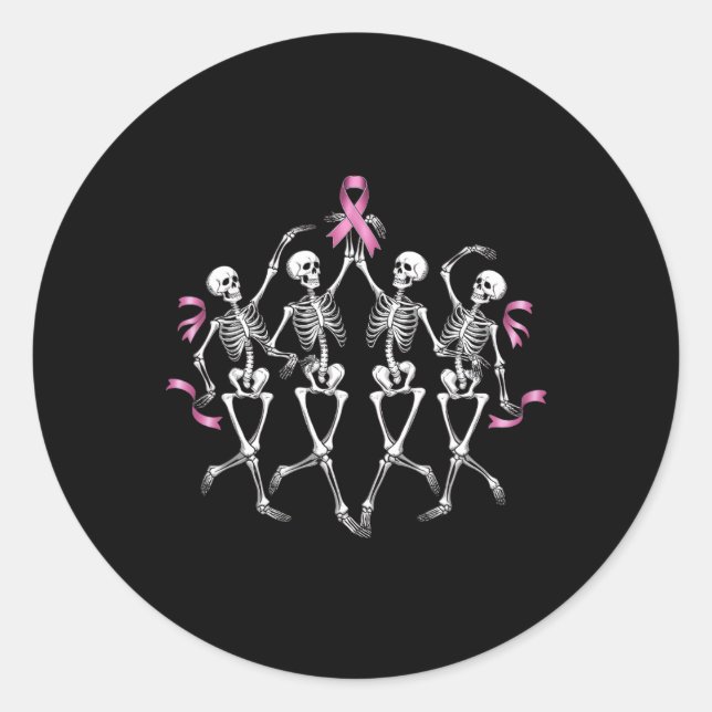 Brustkrebs-Bewusstsein Skelett Tanzen Pink Ribb Runder Aufkleber (Vorderseite)