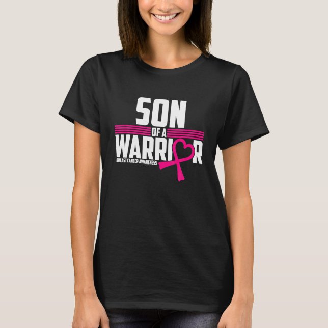 Brustkrebs-Bewusstsein Sohn des Kriegers rosa Band T-Shirt (Vorderseite)
