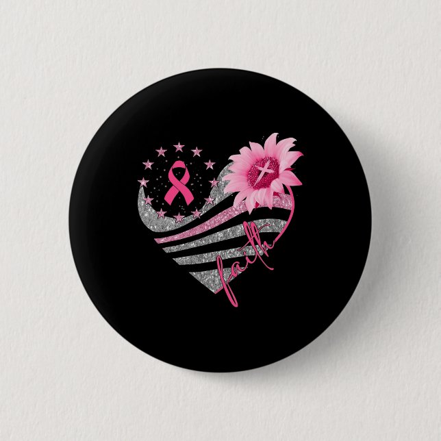 Brustkrebs-Bewusstsein Sonnenblume Glaube Bling Bl Button (Vorderseite)