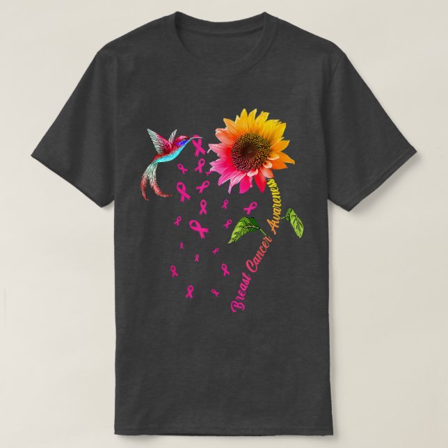 Brustkrebs Bewusstsein Sonnenblume Hummingbird 308 T-Shirt (Design vorne)