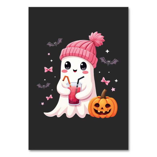 Brustkrebs-Bewusstsein Spooky Ghost Halloween Tischnummer (Vorderseite)