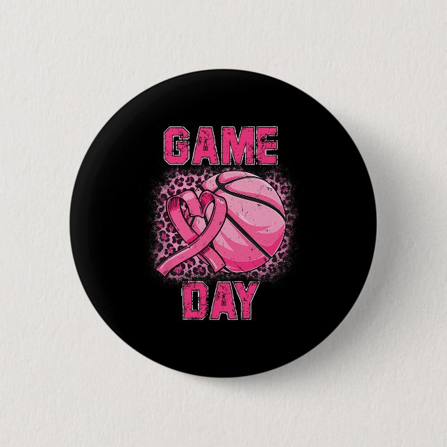 Brustkrebs-Bewusstsein Tag Pink Bysketbyll S Button (Vorderseite)