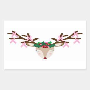 Brustkrebs-Bewusstsein Weihnachtskleber Reindee Rechteckiger Aufkleber