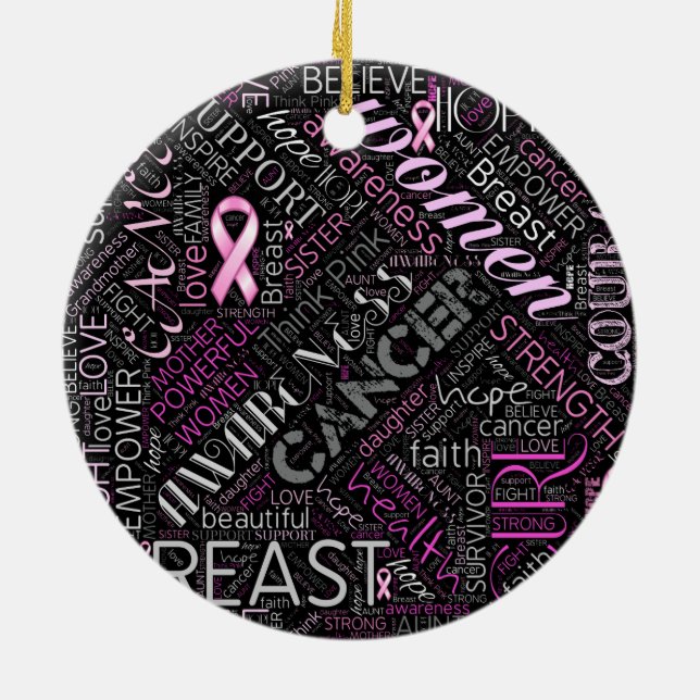 Brustkrebs-Bewusstsein Word Cloud-ID261 Keramik Ornament (Hinten)