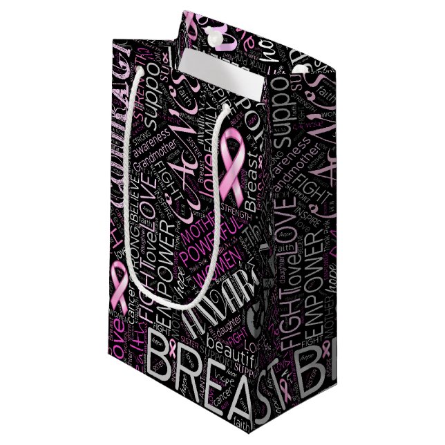 Brustkrebs-Bewusstsein Word Cloud-ID261 Kleine Geschenktüte (Vorderseite Schrägansicht)