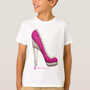 Brustkrebs-Bewusstseins-Glitzer-Perlen-Pumpe T-Shirt