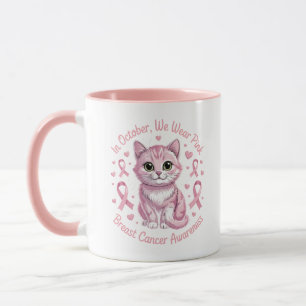 Brustkrebs-Bewusstseins-Katze im Oktober tragen wi Tasse