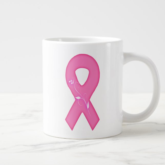 Brustkrebs-Bewusstseinsband mit Blume Jumbo-Tasse (Rechts)