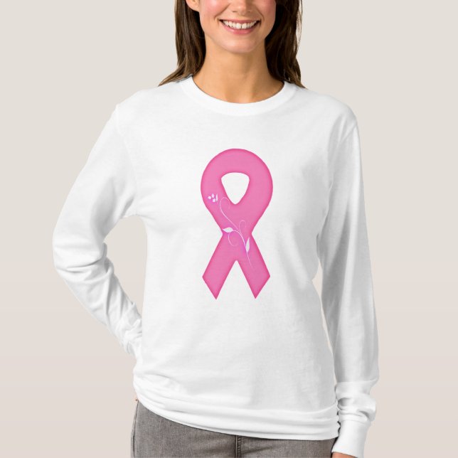 Brustkrebs-Bewusstseinsband mit Blume T-Shirt (Vorderseite)