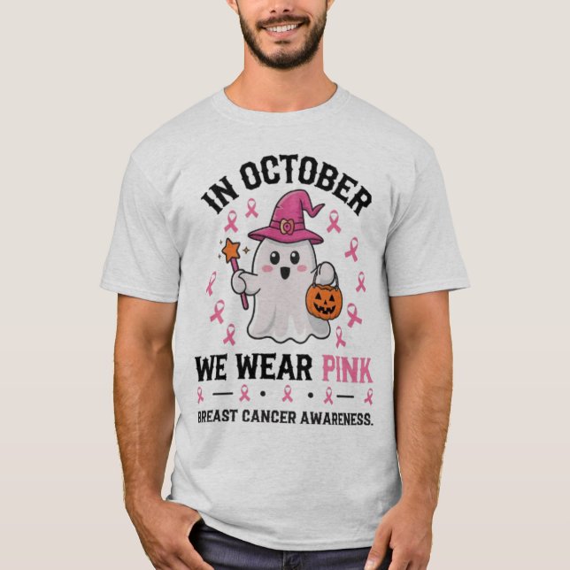 Brustkrebs-Bewusstseinsbildung Halloween-Geisterde T-Shirt (Vorderseite)