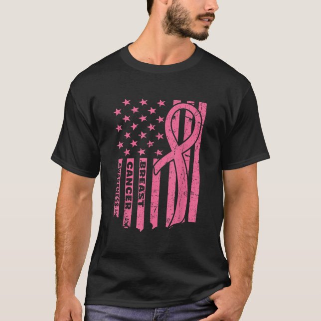 Brustkrebs-Bewusstseinsflagge USA Brustkrebs T-Shirt (Vorderseite)