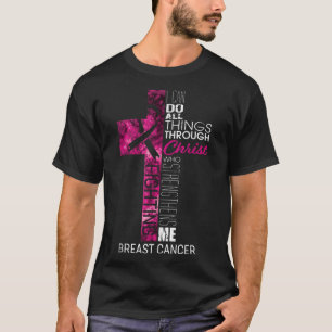 Brustkrebs-Bewusstseinsgeschenke Rosa Kreuz Christ T-Shirt